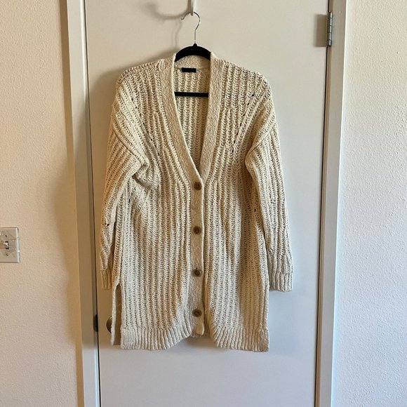 ATM Anthony Thomas Melillo Sweaters - ATM Long Ivory Cream Chunky Oversized Knit Cotton Cardigan Small